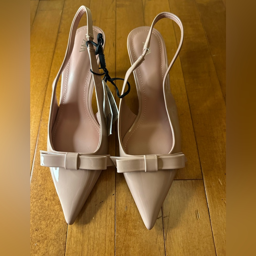 Zara Elegant Slingback Heels with Bow Pink Size US 6.5